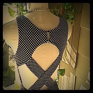 Black and white  pocket dots mini dress